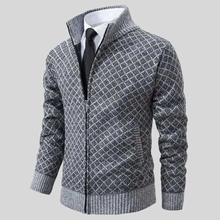 Cardigan Zippé à Col Montant et Motif Jacquard pour Homme