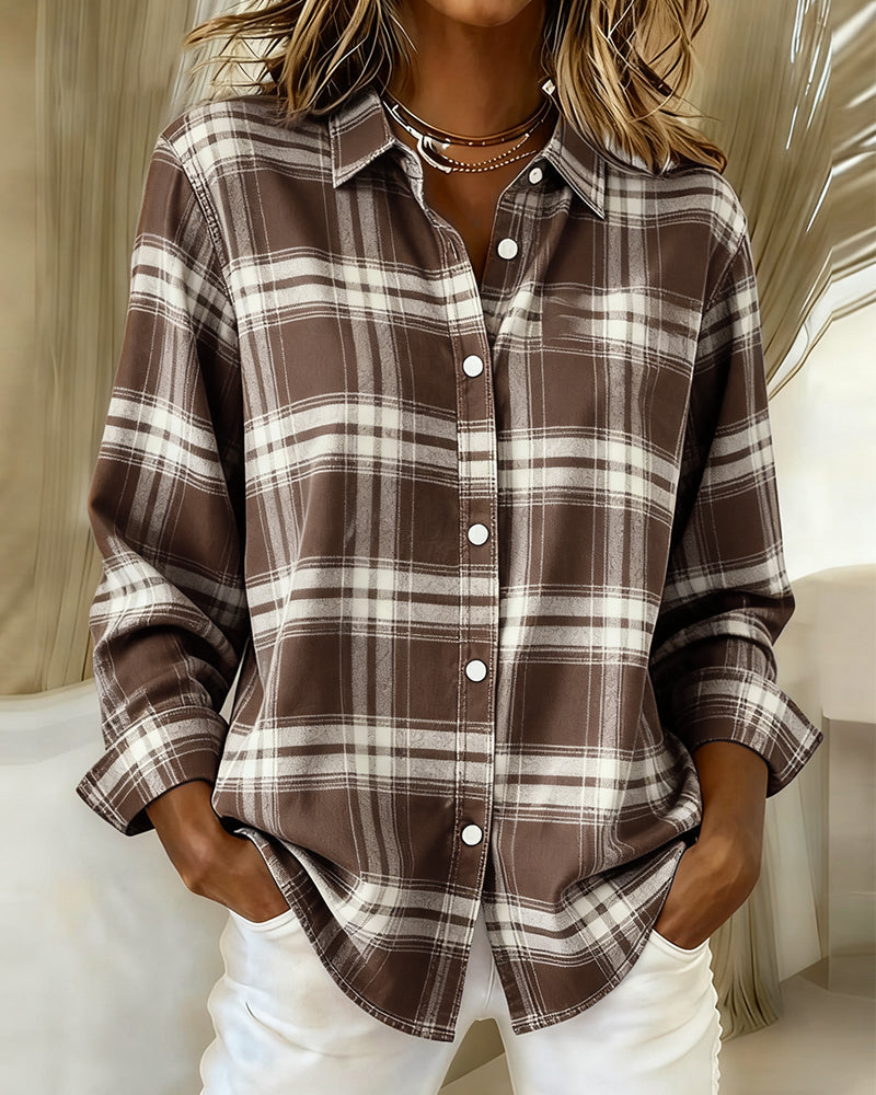 Nicole | Chemise à carreaux avec col rabattu et manches longues