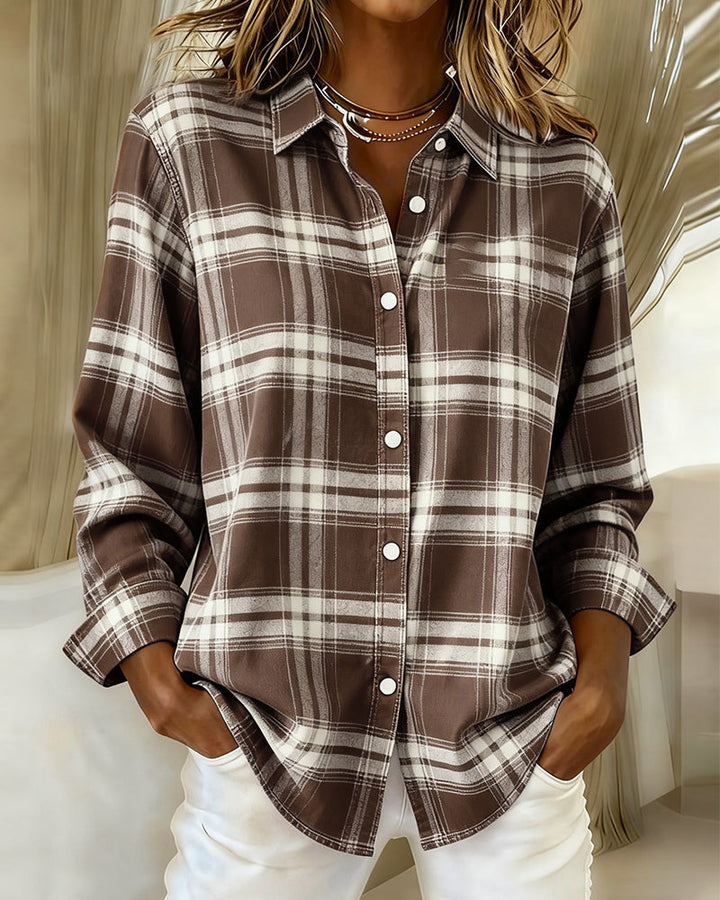 Nicole | Chemise à carreaux avec col rabattu et manches longues