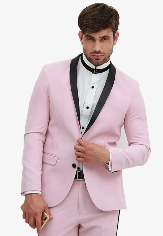 Esmoquin de dos piezas para hombre, corte ajustado, con solapa de chal en contraste y pantalón con banda lateral