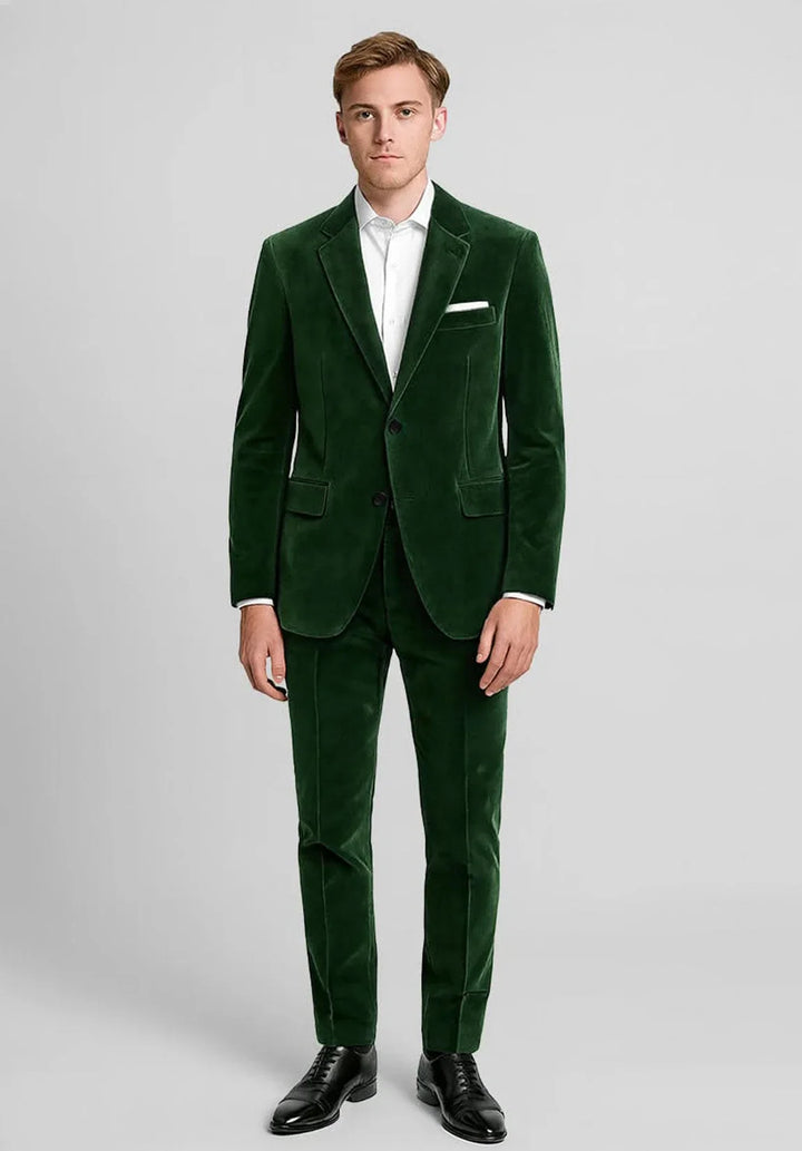 Men's Regular-Fit Two-Piece Velvet Suit with Notch Lapel and Patch Pockets
