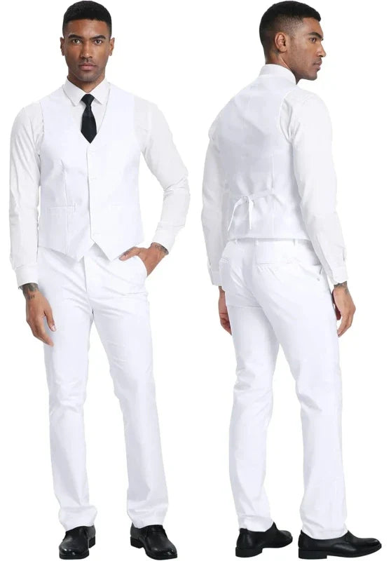 Costume Trois Pièces Homme Coupe Slim avec Col Notch et Gilet Col V