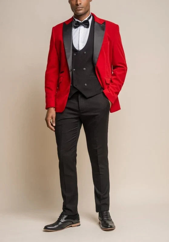 Costume Trois Pièces Homme Coupe Classique avec Col Contrastant et Gilet Boutonné