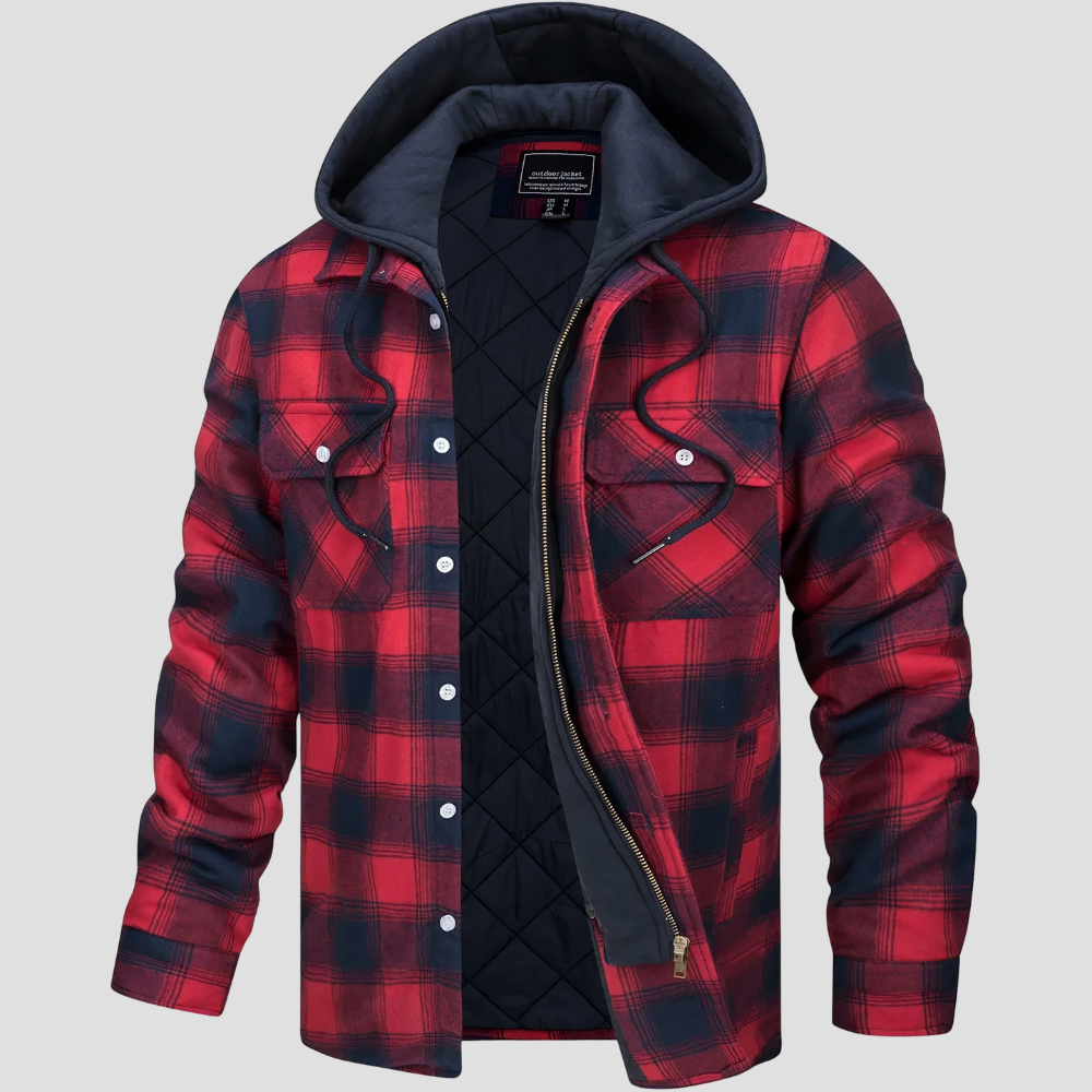 Veste à Carreaux à Capuche et Fermeture Zippée pour Homme