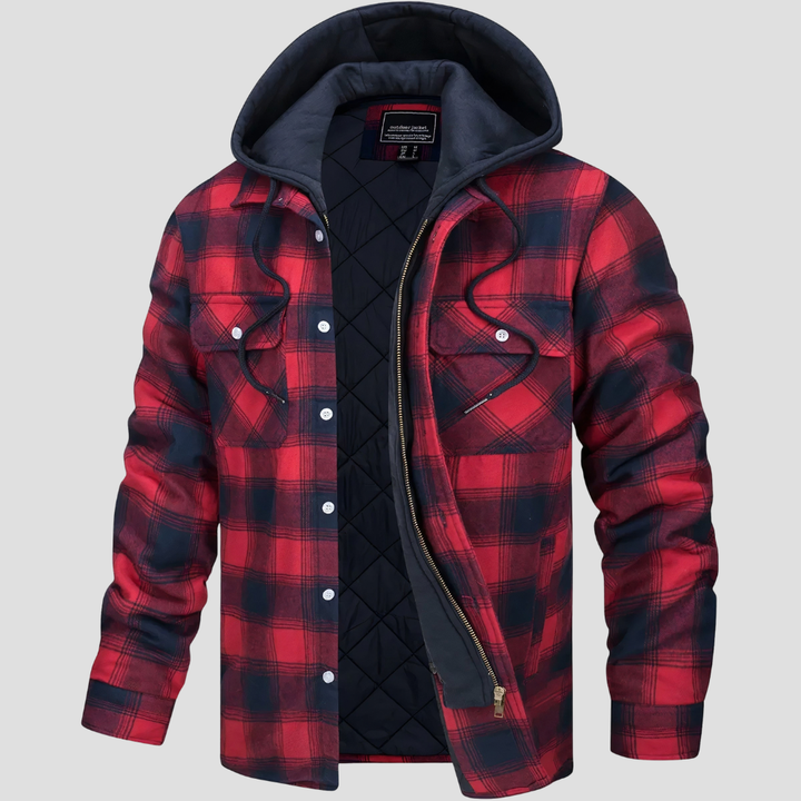 Veste à Carreaux à Capuche et Fermeture Zippée pour Homme