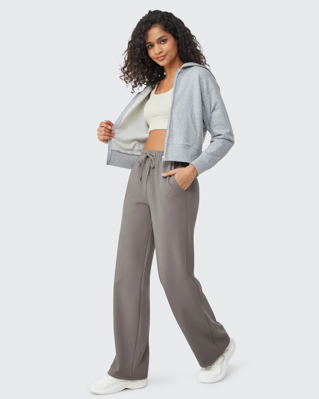 Pantaloni da donna foderati in pile, vestibilità casual, con coulisse
