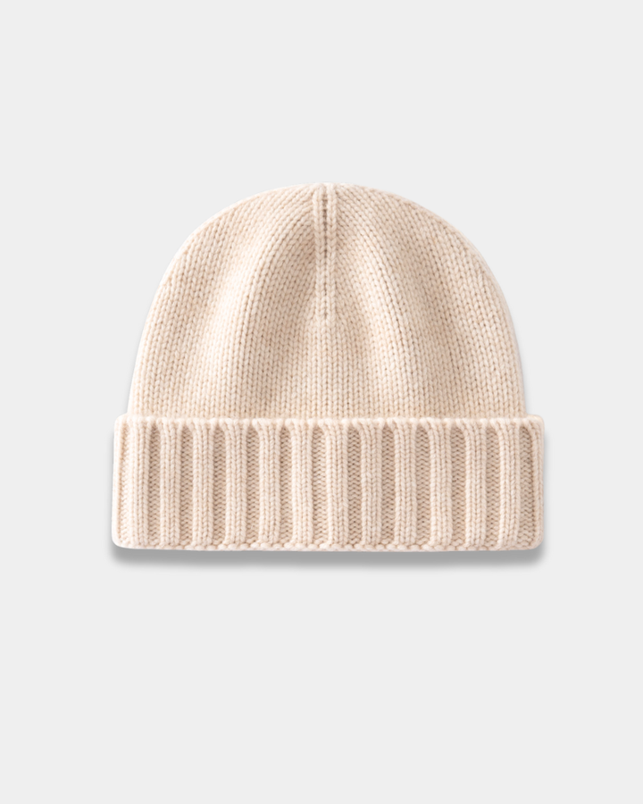 Berretto da donna in cashmere con risvolto a coste