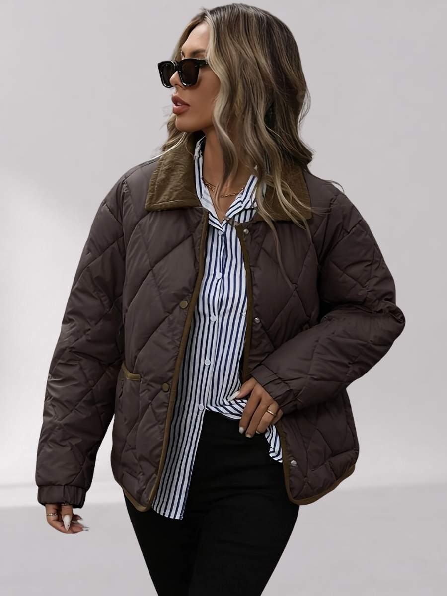 Veste Matelassée Oversize Femme avec Col en Velours Côtelé