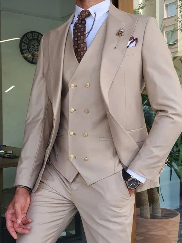 Costume Trois Pièces Homme Coupe Slim Infroissable avec Col Notch et Gilet Cinq Boutons