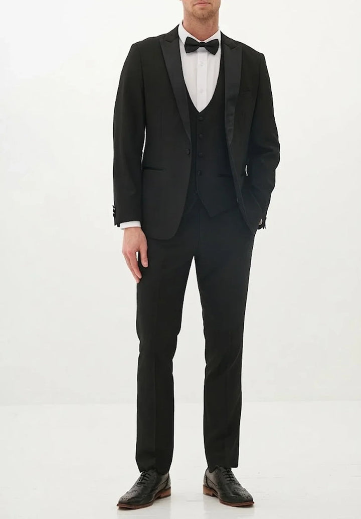 Costume Trois Pièces Homme Coupe Slim avec Col Notch et Gilet Assorti Élégant