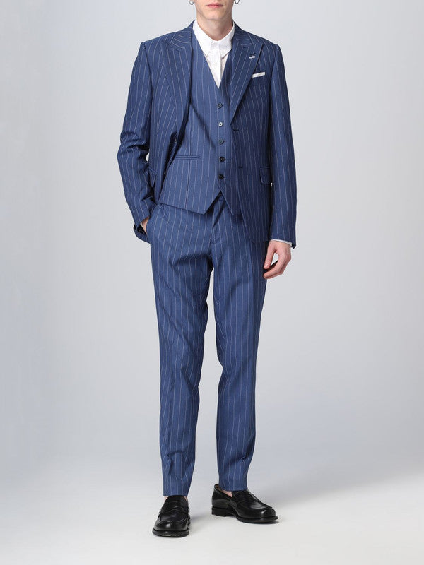 Costume Trois Pièces Homme Coupe Slim à Rayures avec Col Notch et Gilet Cinq Boutons