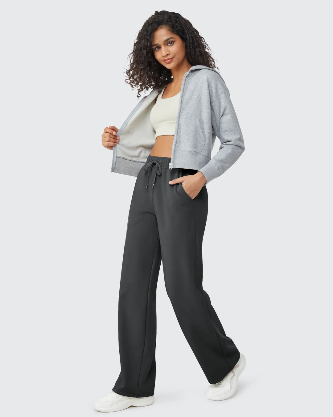 Pantaloni da donna foderati in pile, vestibilità casual, con coulisse