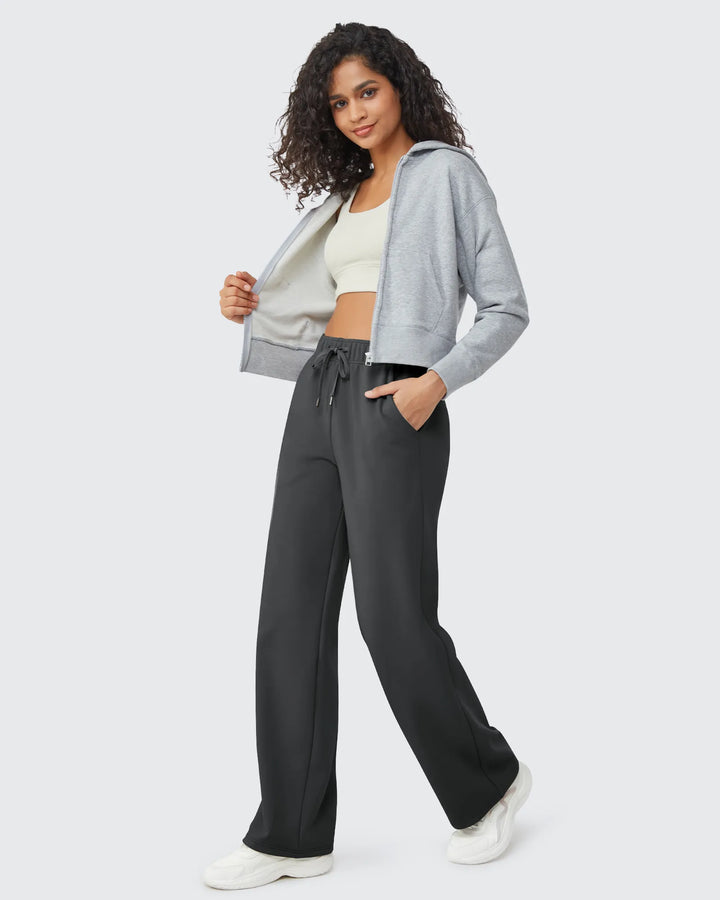 Pantaloni da donna foderati in pile, vestibilità casual, con coulisse