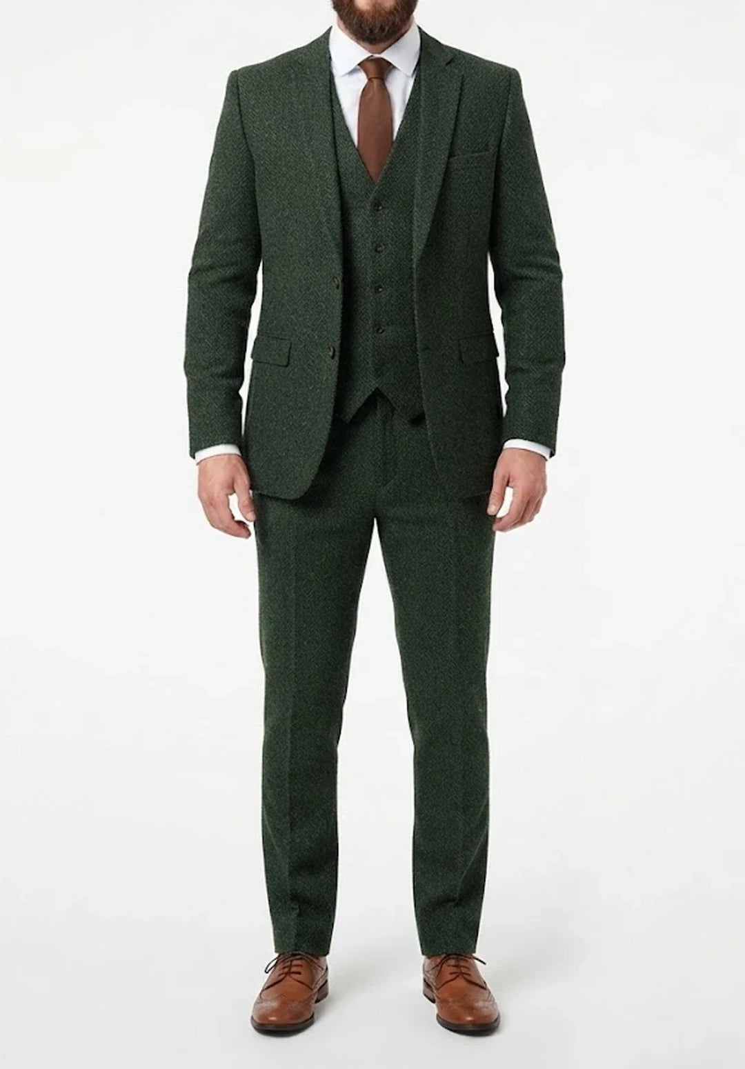 Costume Trois Pièces Homme Coupe Classique en Chevrons avec Col Notch et Gilet Cinq Boutons