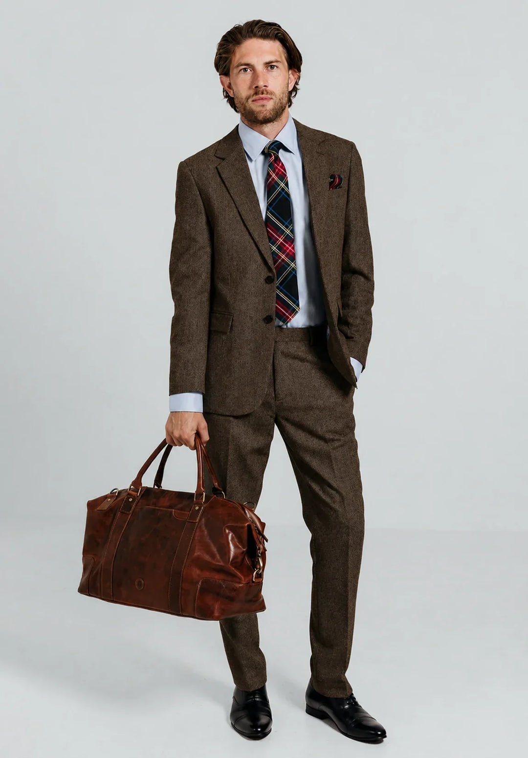 Costume Deux Pièces Homme Coupe Classique à Motif Chevrons avec Col à Crans et Poches à Rabat