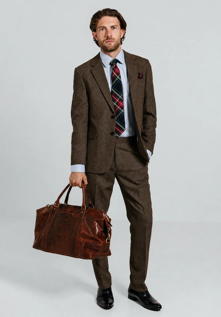 Costume Deux Pièces Homme Coupe Classique à Motif Chevrons avec Col à Crans et Poches à Rabat