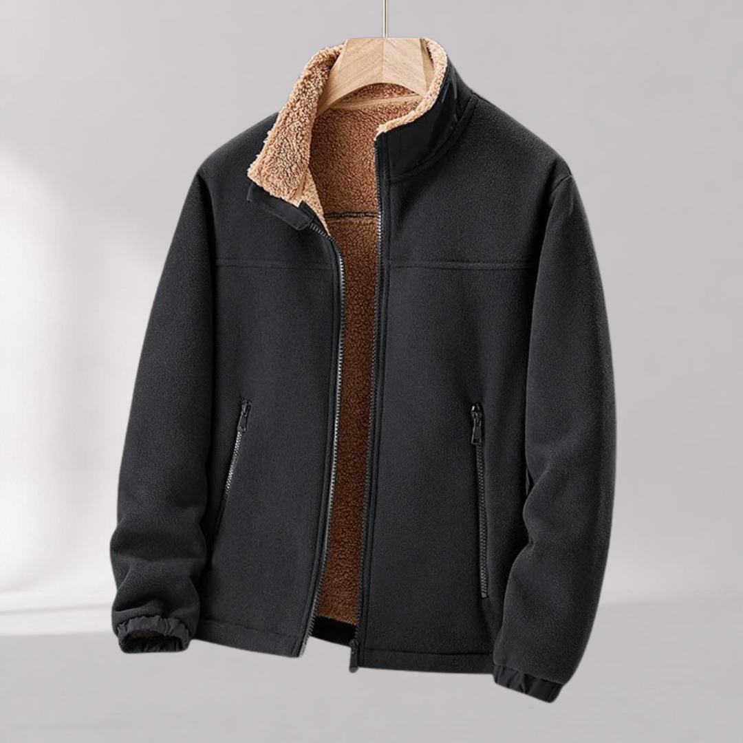 Veste Homme Doublée en Polaire d’Agneau – Col Montant Zippé