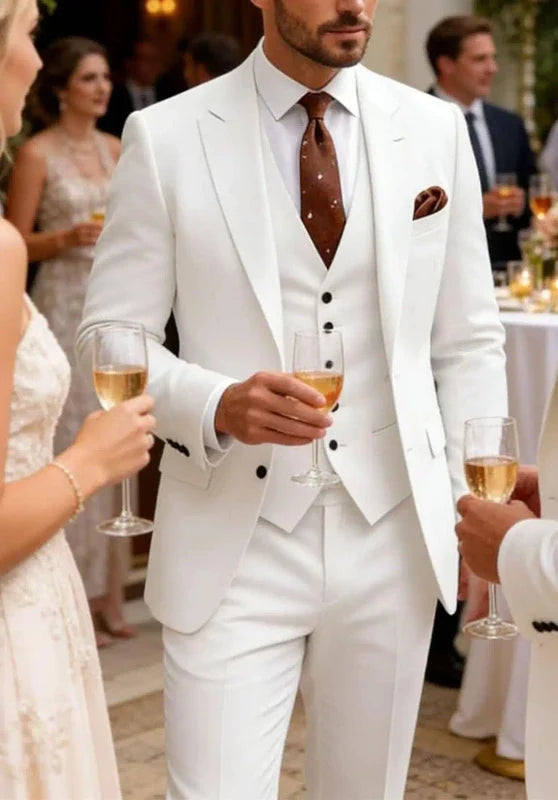 Costume Trois Pièces Homme Coupe Slim avec Col Châle et Gilet Boutonné