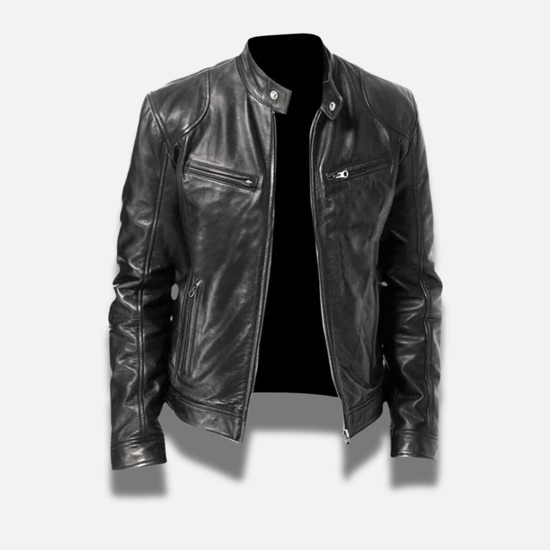 Giubbotto biker da uomo in similpelle con collo rialzato