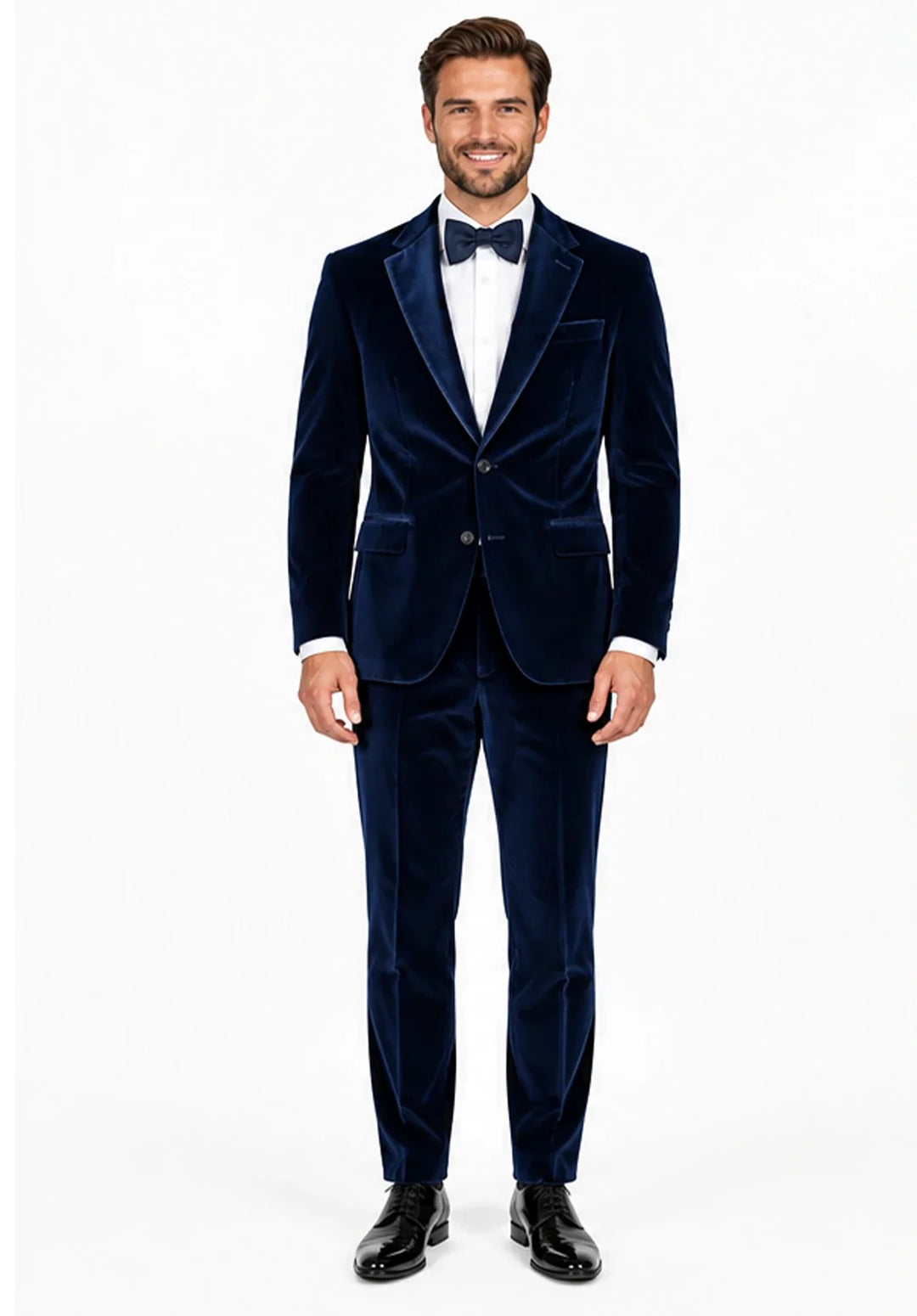 Costume Deux Pièces Homme Coupe Slim en Velours avec Poches à Rabat et Veste Un Bouton