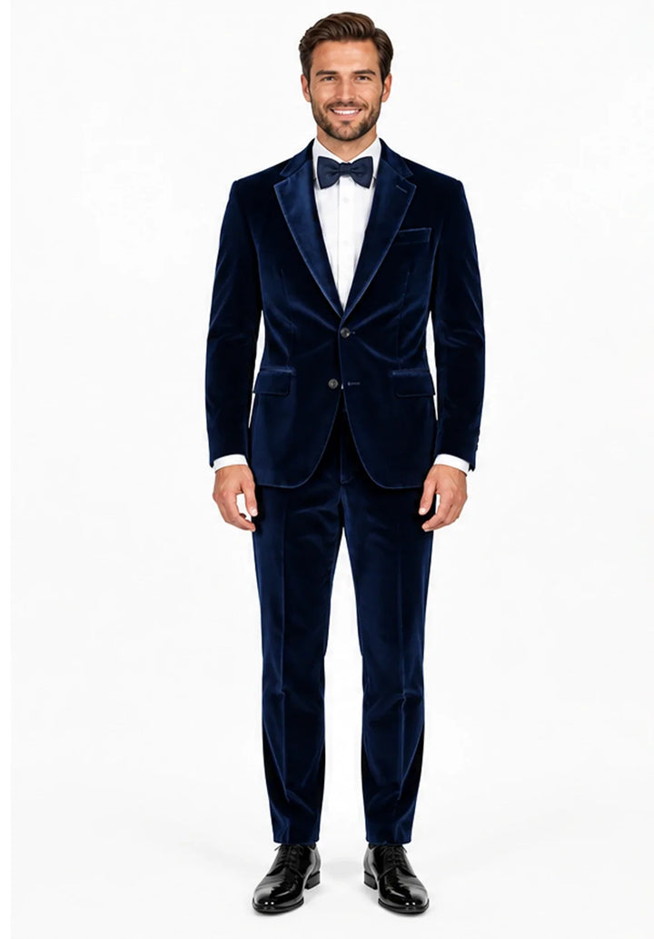 Costume Deux Pièces Homme Coupe Slim en Velours avec Poches à Rabat et Veste Un Bouton