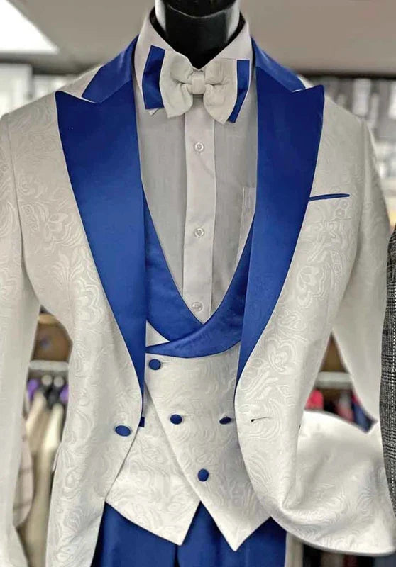 Costume Trois Pièces Homme Coupe Slim avec Col Contrastant et Gilet Croisé