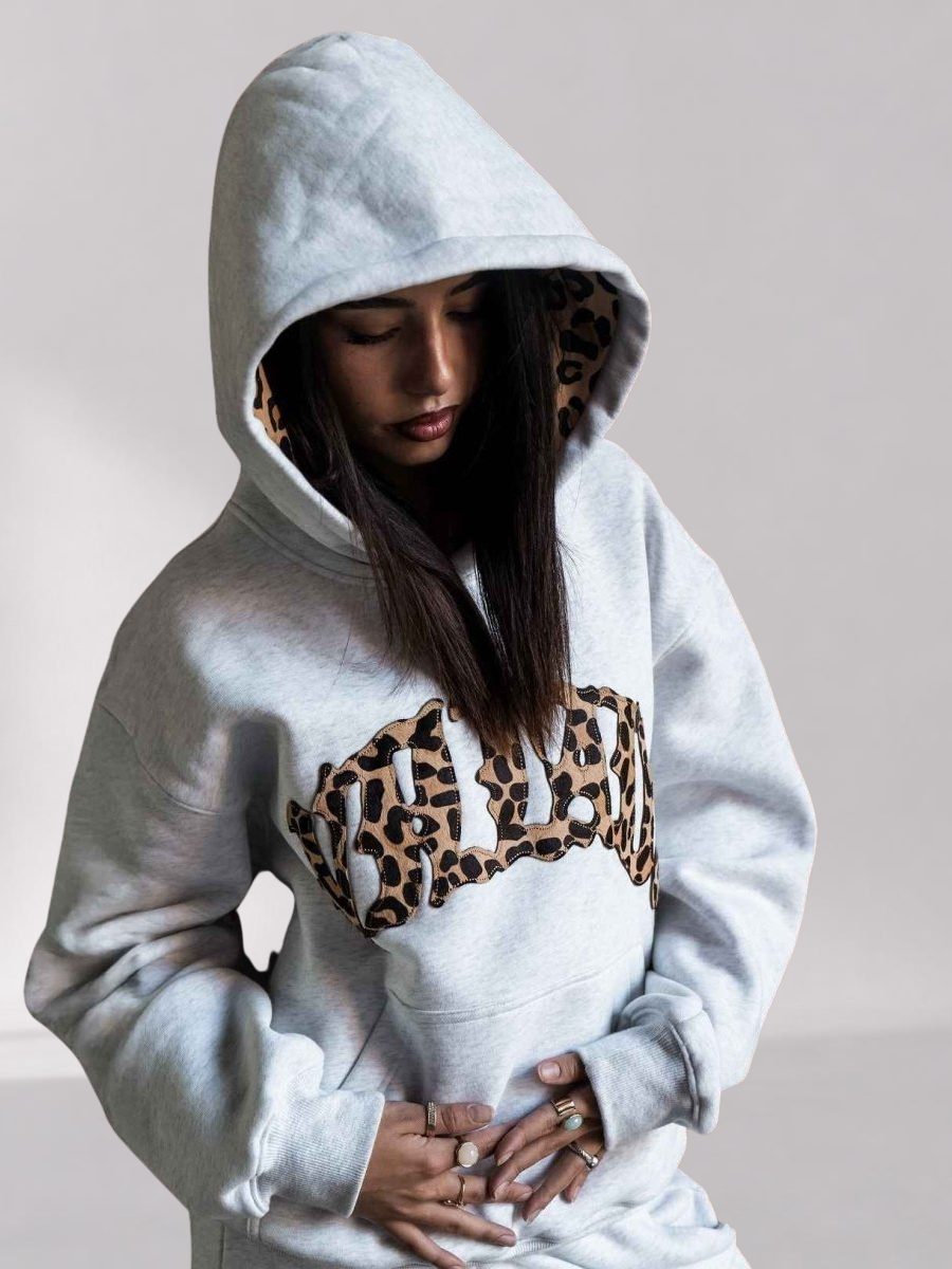 Sweat à Capuche Léopard avec Appliqué