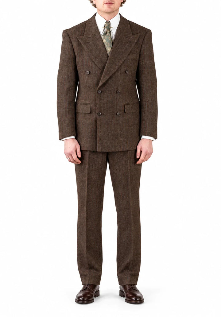 Costume Deux Pièces Homme Coupe Regular en Chevrons avec Veste Croisée et Col Peak