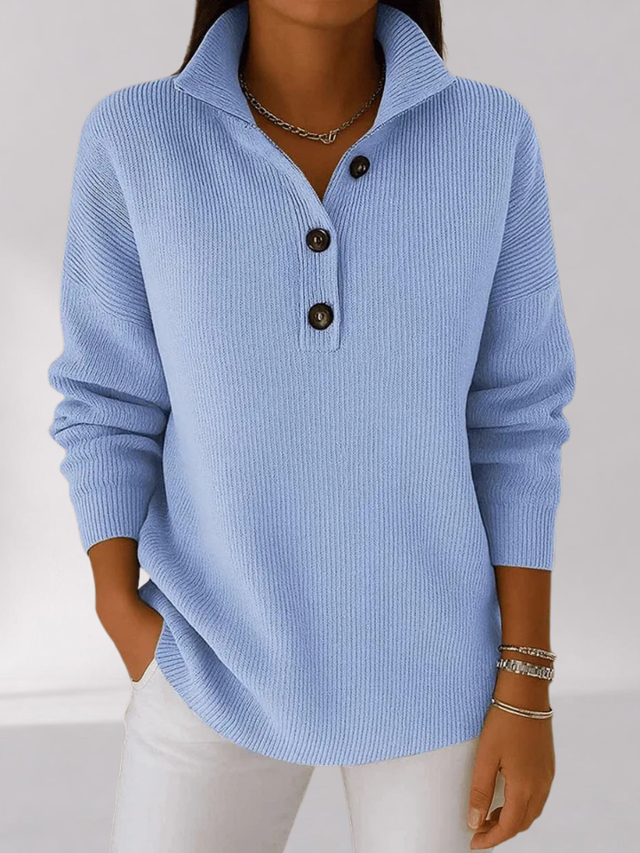 Pull Col Polo à Col V avec Patte Boutonnée