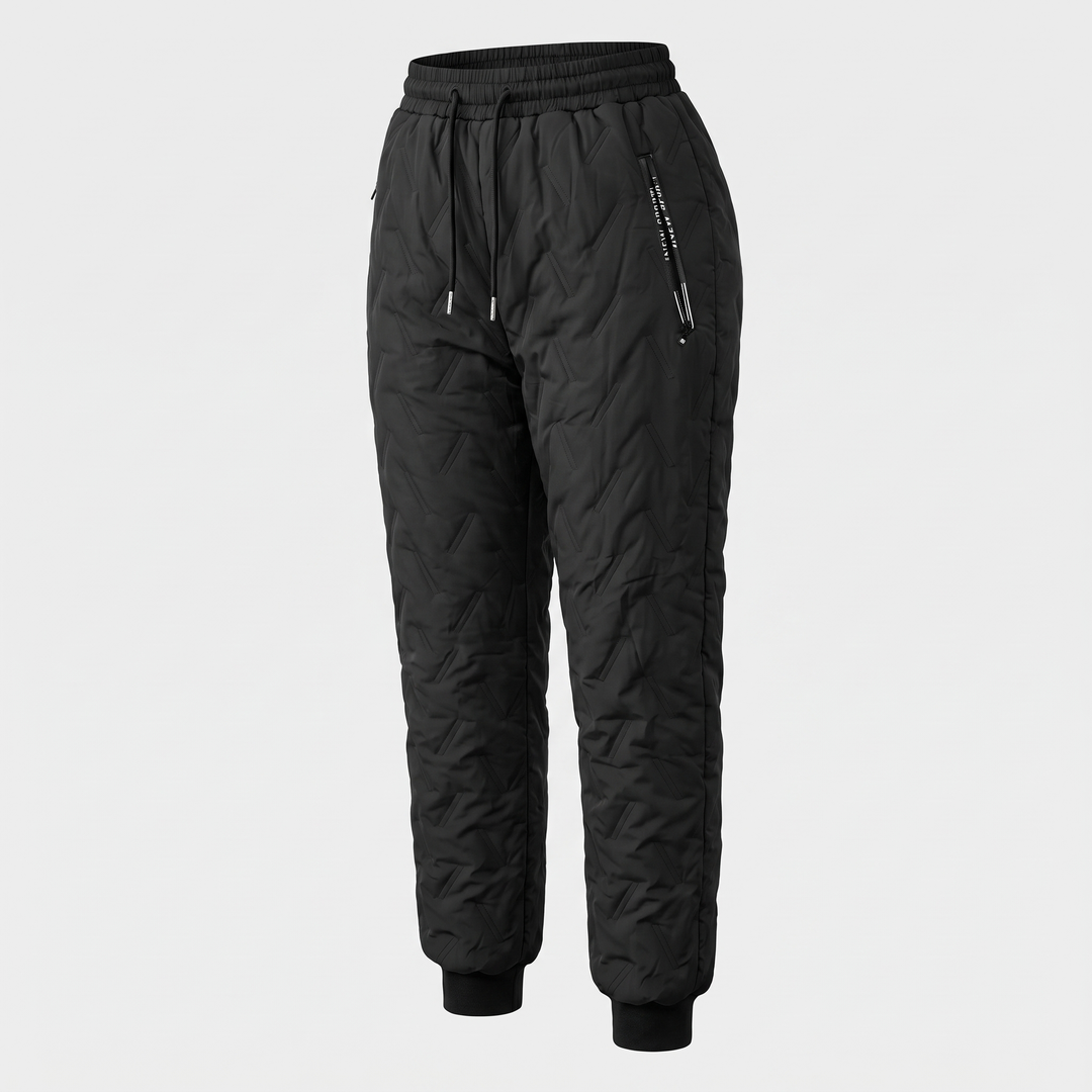 Pantaloni invernali da donna foderati in sherpa, trapuntati, con vita con coulisse