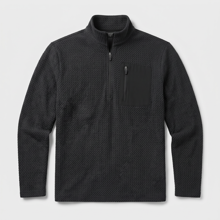Pull Homme Col Montant Zip Court Polaire Pochette Poitrine
