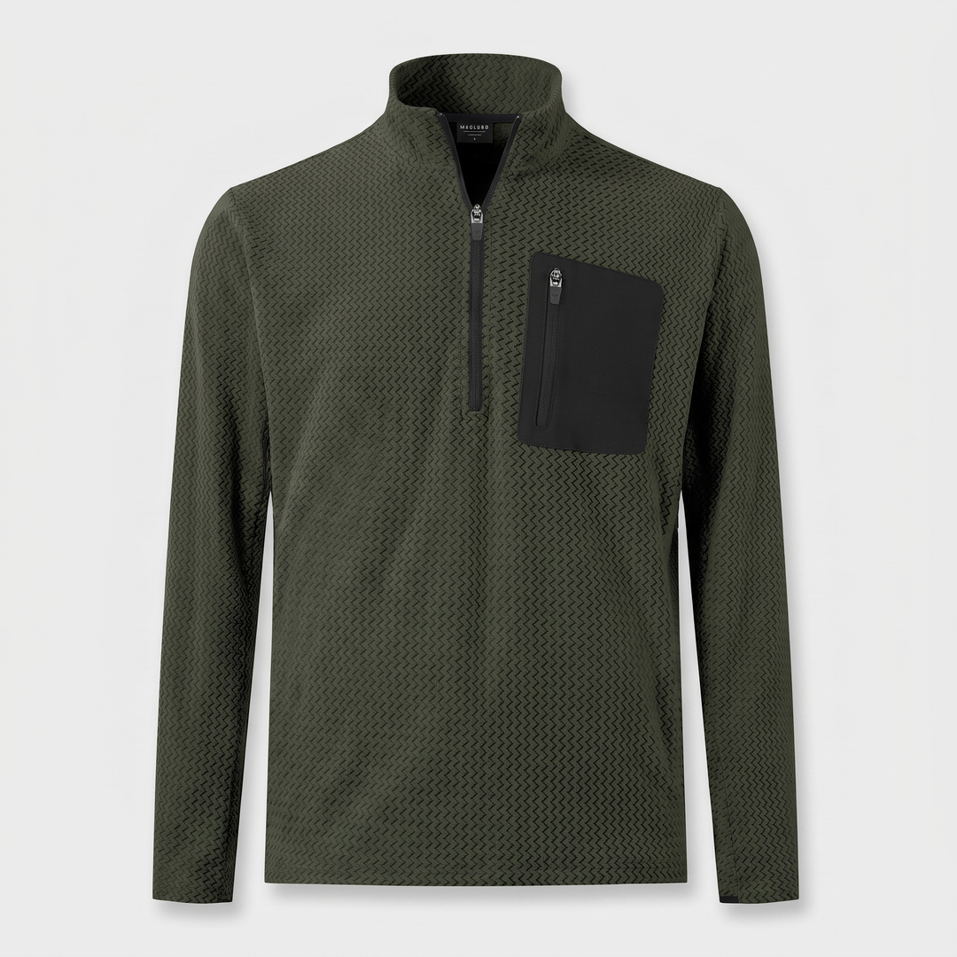 Pull Homme Col Montant Zip Court Polaire Pochette Poitrine
