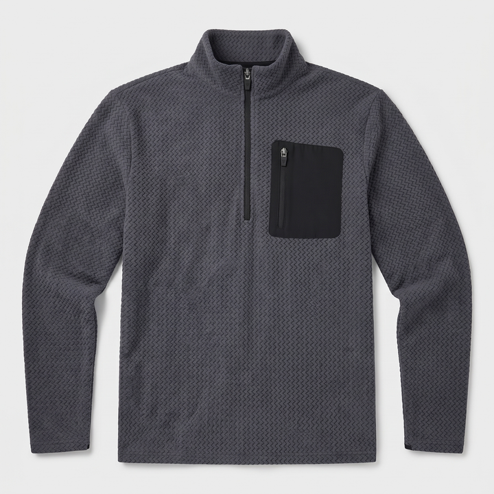Pull Homme Col Montant Zip Court Polaire Pochette Poitrine