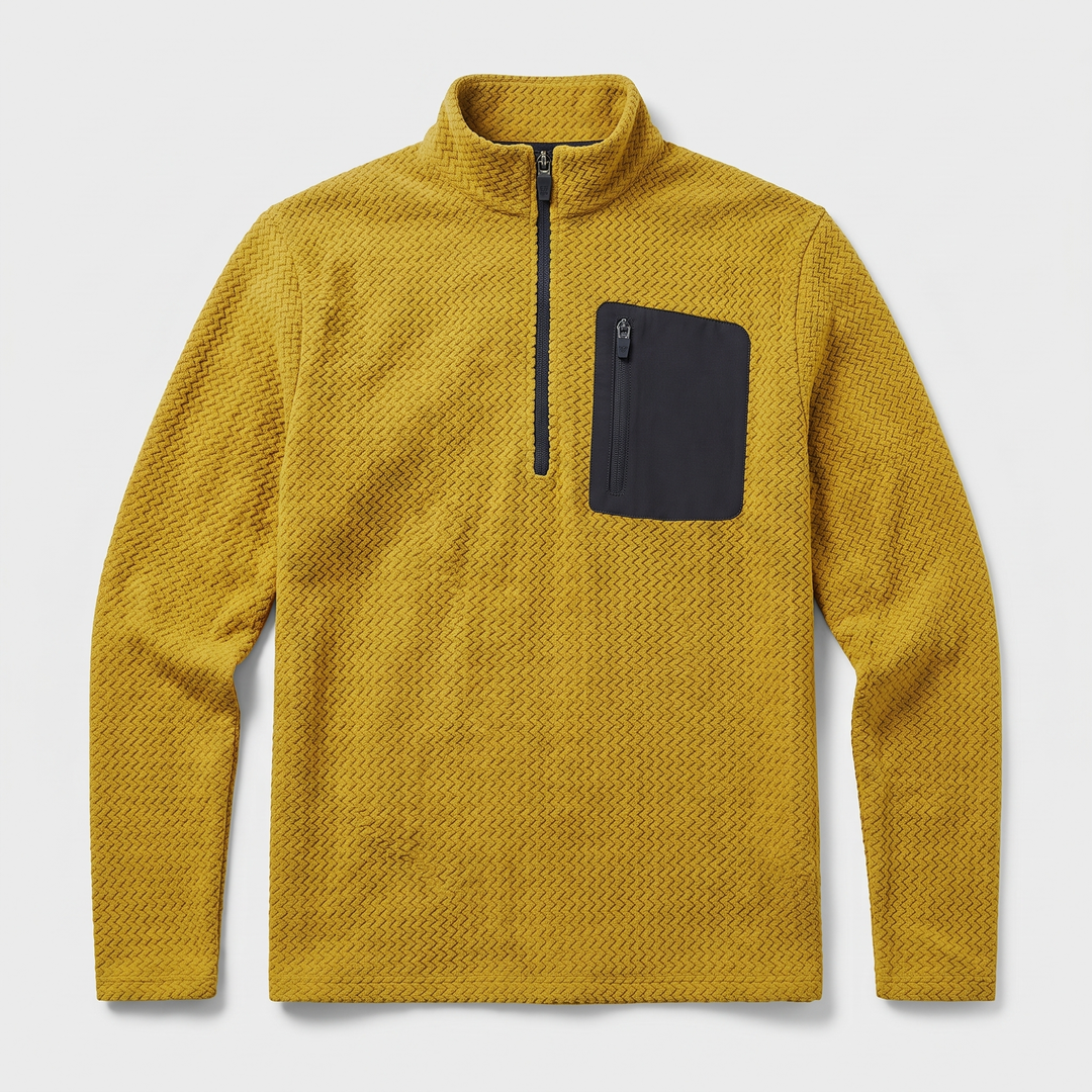 Pull Homme Col Montant Zip Court Polaire Pochette Poitrine
