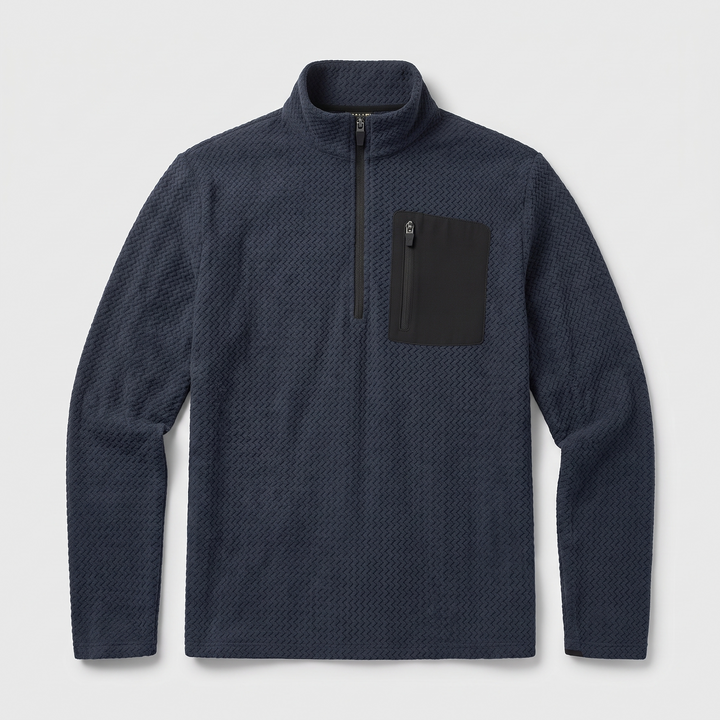 Pull Homme Col Montant Zip Court Polaire Pochette Poitrine