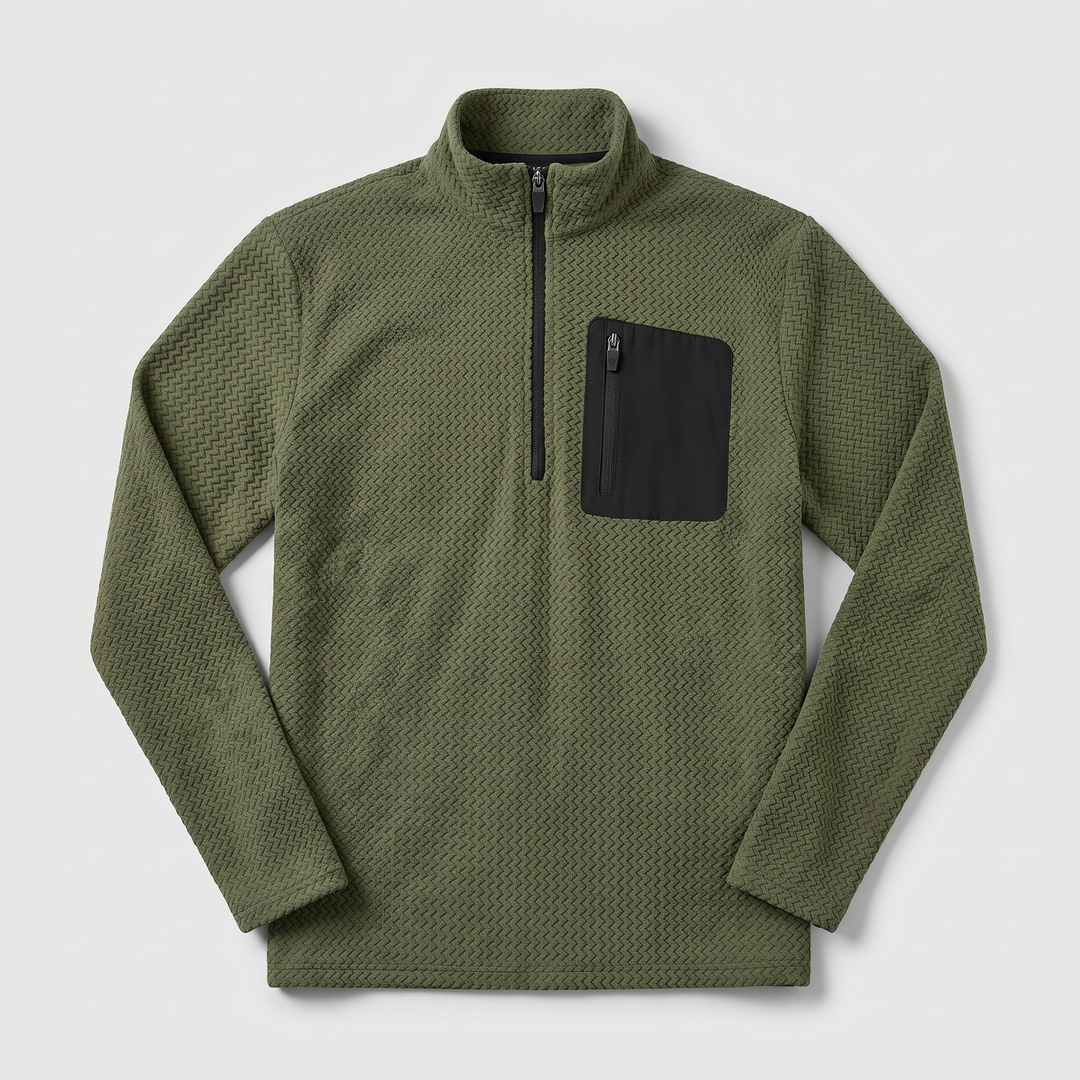 Pull Homme Col Montant Zip Court Polaire Pochette Poitrine