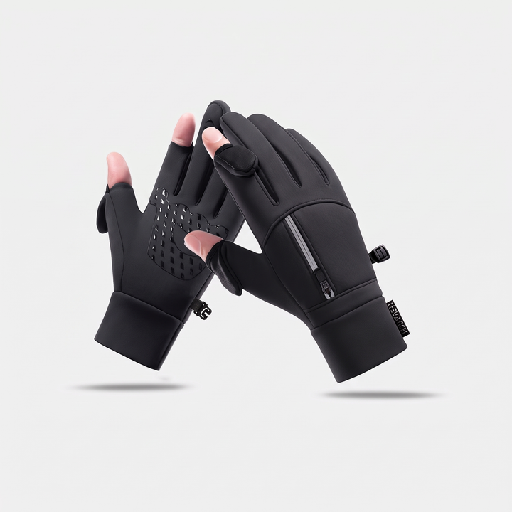 Men's Winter Touchscreen Gloves with Fold-Back Fingers and Zippered Pocket