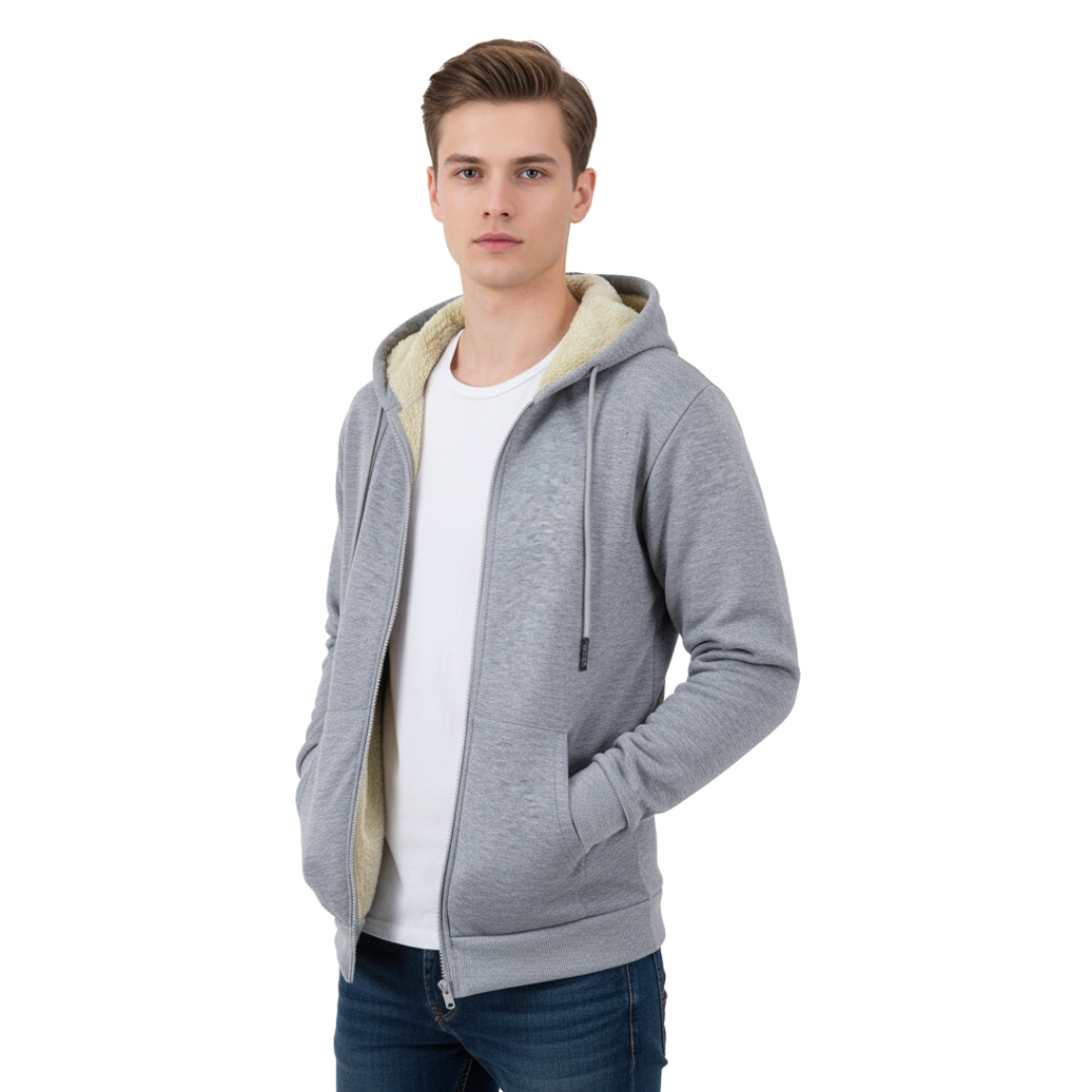 Giacca in pile da uomo foderata in sherpa con cappuccio antivento