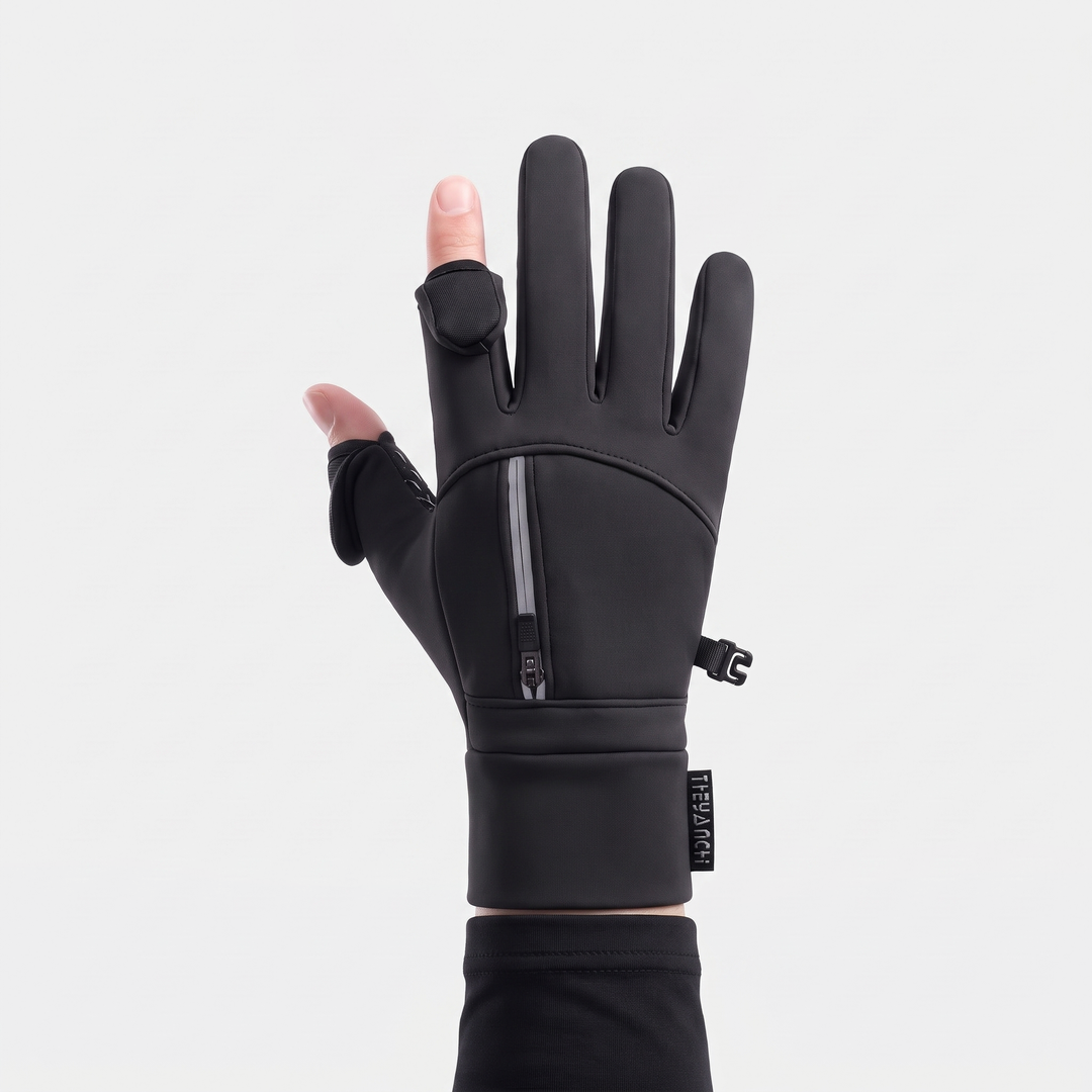 Men's Winter Touchscreen Gloves with Fold-Back Fingers and Zippered Pocket