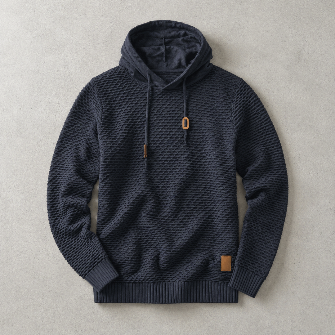 Gebreide hoodie voor heren met mandweefsel en trekkoord