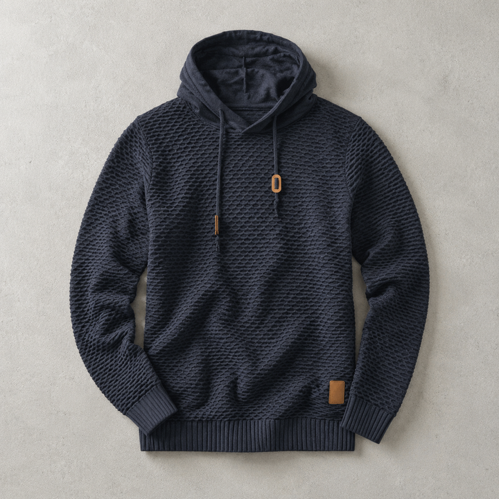 Gebreide hoodie voor heren met mandweefsel en trekkoord