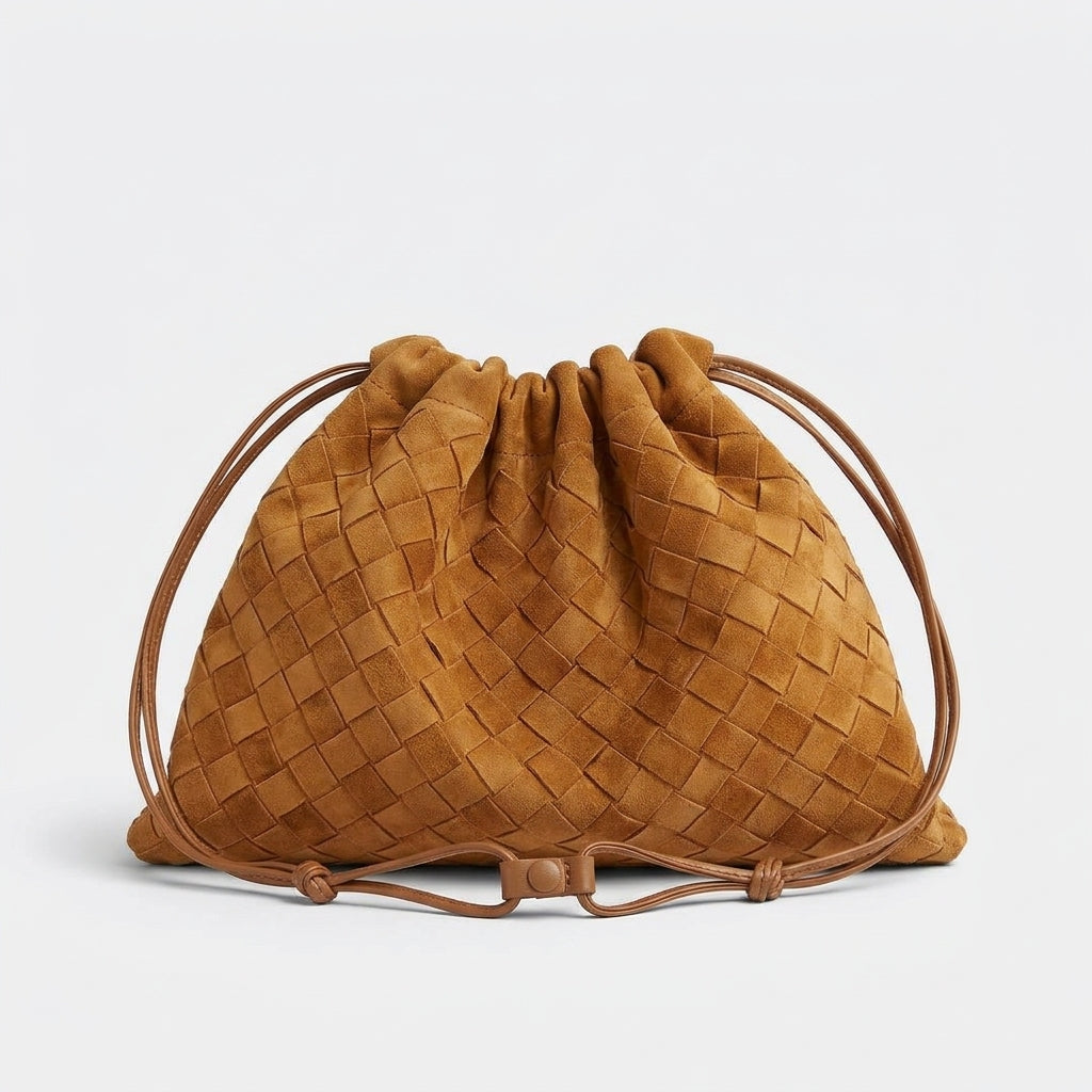 Sac À Épaule Femme en Daim Tissé Main avec Fermeture Cordon