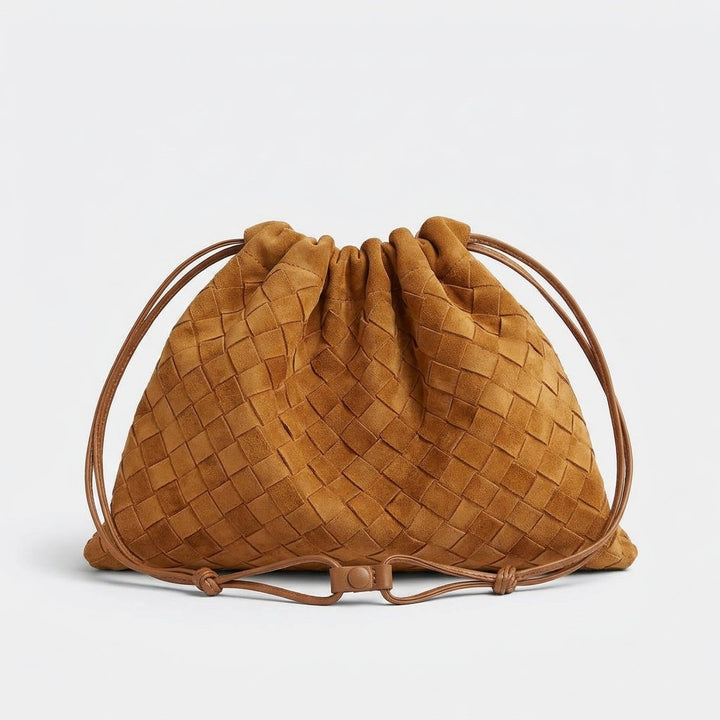 Sac À Épaule Femme en Daim Tissé Main avec Fermeture Cordon