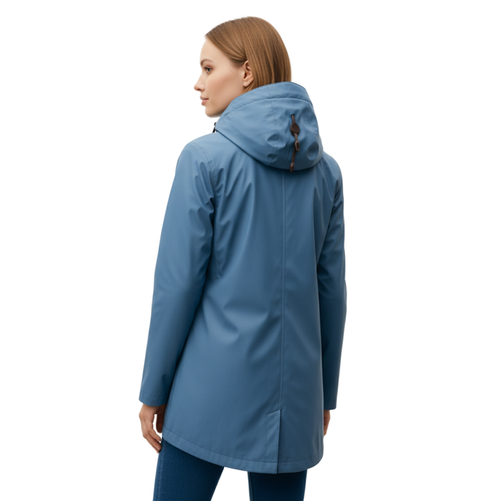 Impermeabile da donna lungo con cappuccio, idrorepellente e antivento, leggero
