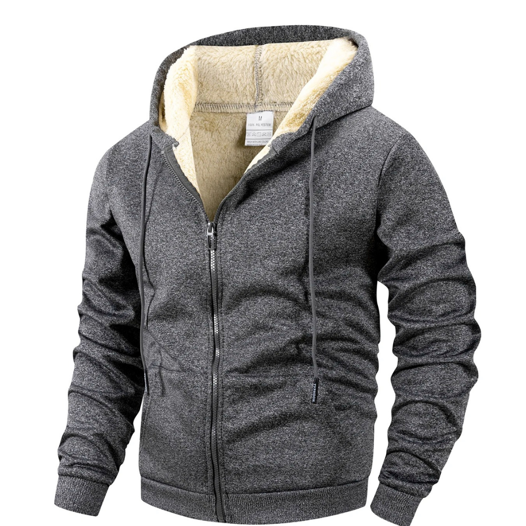 Giacca in pile da uomo foderata in sherpa con cappuccio antivento