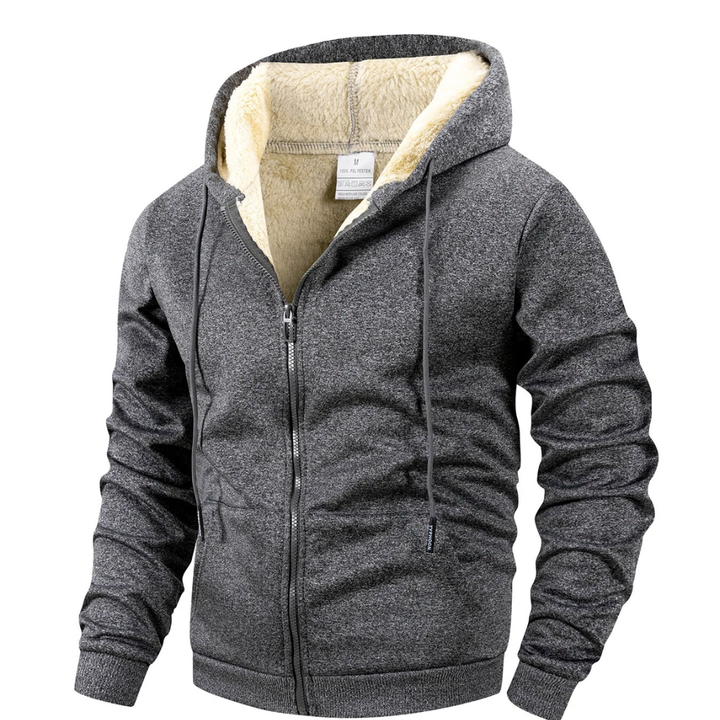 Giacca in pile da uomo foderata in sherpa con cappuccio antivento