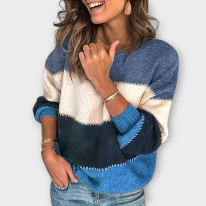 Pull en Maille Color Block Olive Femme