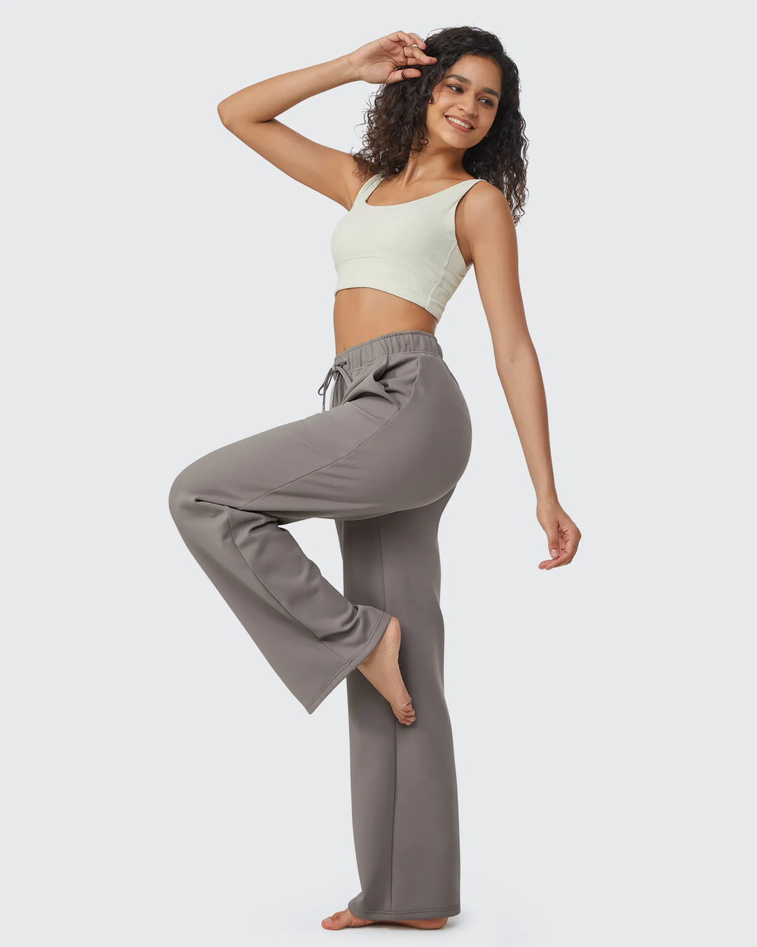 Pantaloni da donna foderati in pile, vestibilità casual, con coulisse