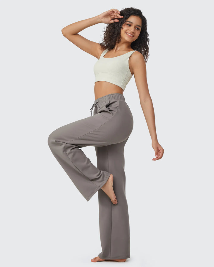 Pantaloni da donna foderati in pile, vestibilità casual, con coulisse