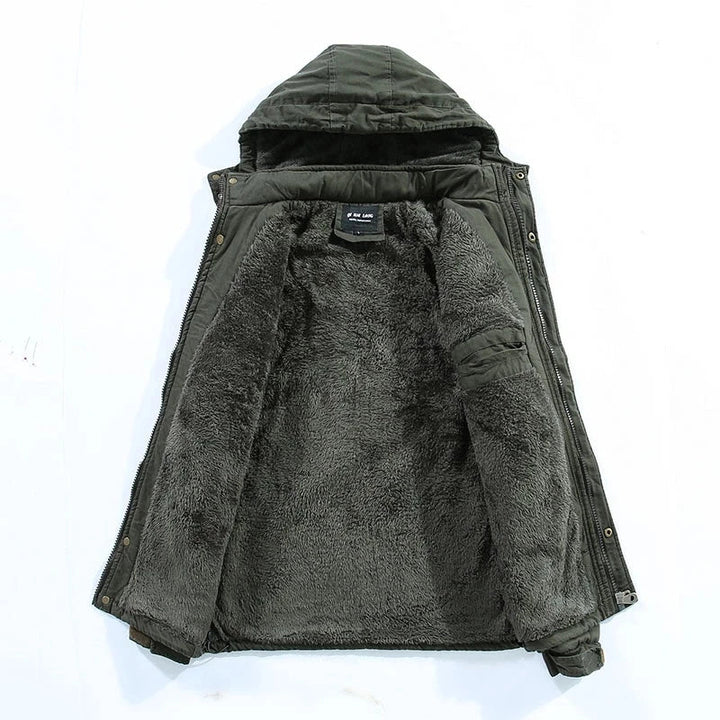 Parka lunga con cappuccio e fodera in pile da uomo